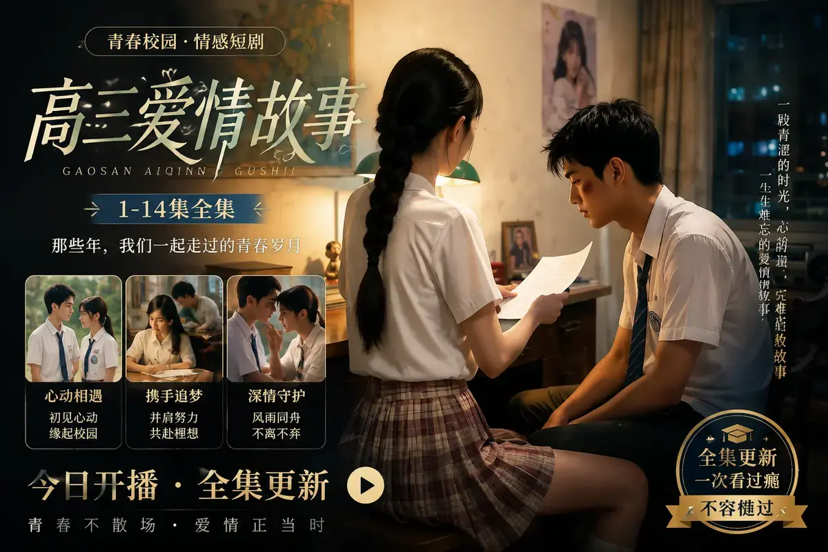 高甜虐心AI短剧《AI短剧：B中爱情故事》18集全未删减中字版 - 高三爱情故事完整剧情梳理与IF线结局彩蛋 - 黄果短剧全集AI生成青春疼痛太敢拍了